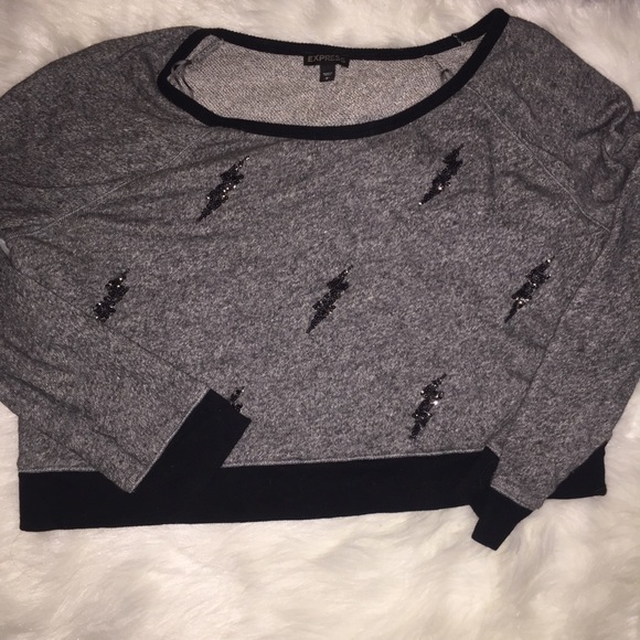 Sequin lightning bolts Express crop sweatshirt - Picture 2 of 7